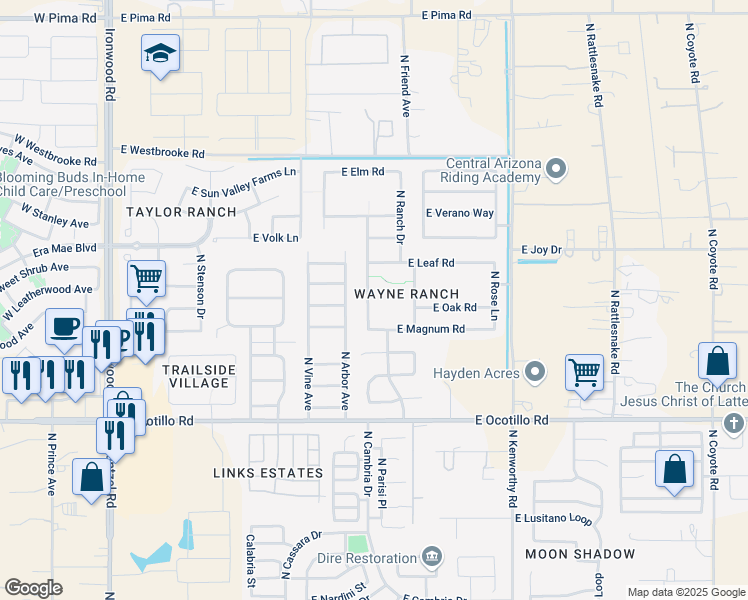 map of restaurants, bars, coffee shops, grocery stores, and more near 41207 North Cambria Drive in San Tan Valley