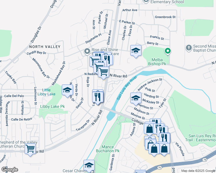 map of restaurants, bars, coffee shops, grocery stores, and more near 5079 Tranquil Way in Oceanside