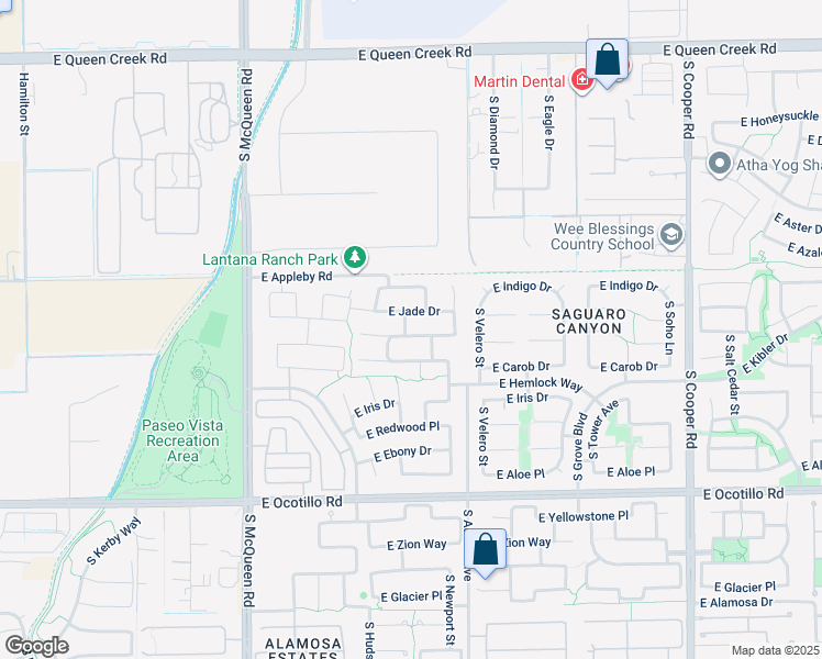 map of restaurants, bars, coffee shops, grocery stores, and more near 1374 East Locust Drive in Chandler