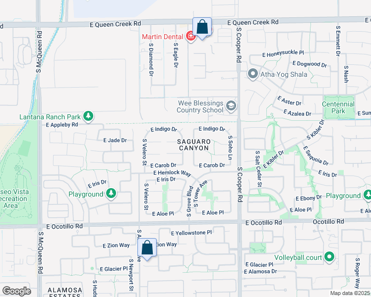 map of restaurants, bars, coffee shops, grocery stores, and more near 3635 South Marion Way in Chandler