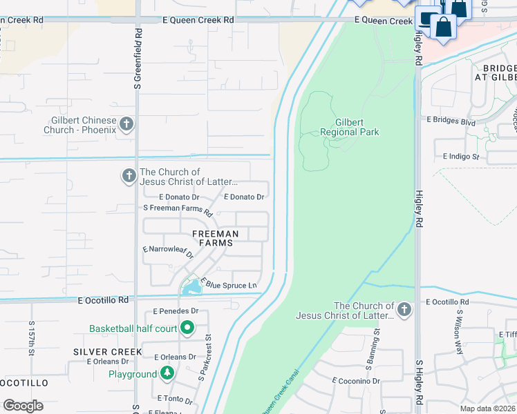 map of restaurants, bars, coffee shops, grocery stores, and more near 2748 East Rakestraw Lane in Gilbert