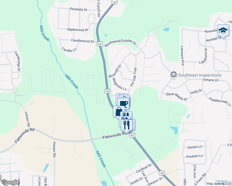 map of restaurants, bars, coffee shops, grocery stores, and more near 4538 White Dogwood Lane in Northport