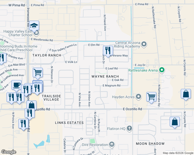 map of restaurants, bars, coffee shops, grocery stores, and more near 41221 North Cambria Drive in San Tan Valley