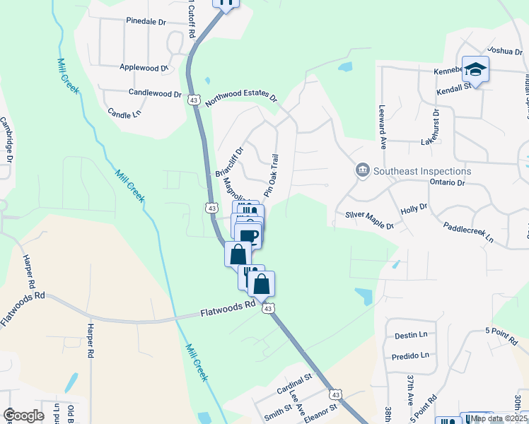 map of restaurants, bars, coffee shops, grocery stores, and more near 4705 Pin Oak Trail in Northport