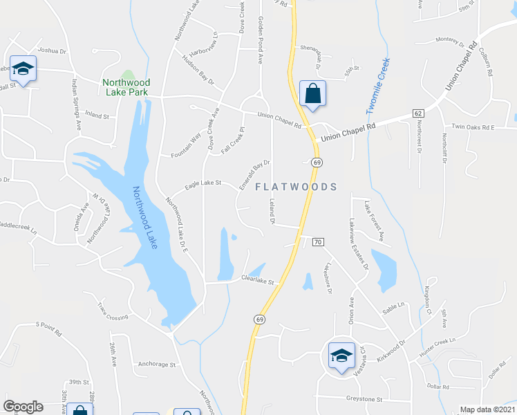 map of restaurants, bars, coffee shops, grocery stores, and more near 1701 Edgewater Court in Northport