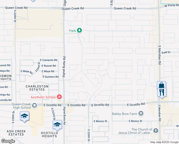 map of restaurants, bars, coffee shops, grocery stores, and more near 22618 East Spyglass Boulevard in Queen Creek