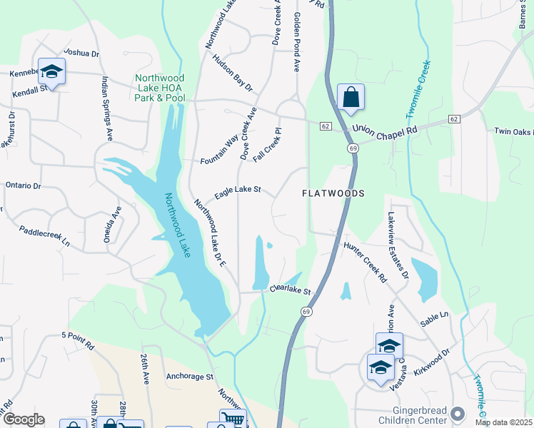 map of restaurants, bars, coffee shops, grocery stores, and more near 4800 Emerald Bay Drive in Northport