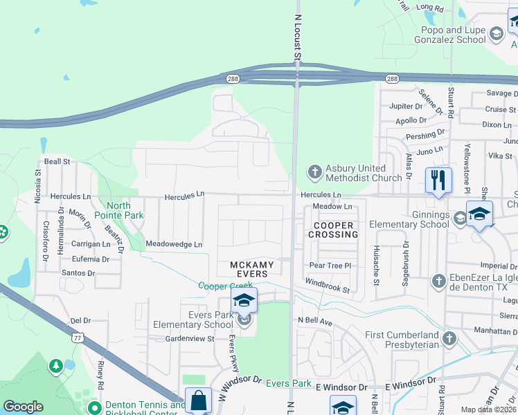 map of restaurants, bars, coffee shops, grocery stores, and more near 209 Samuel Street in Denton