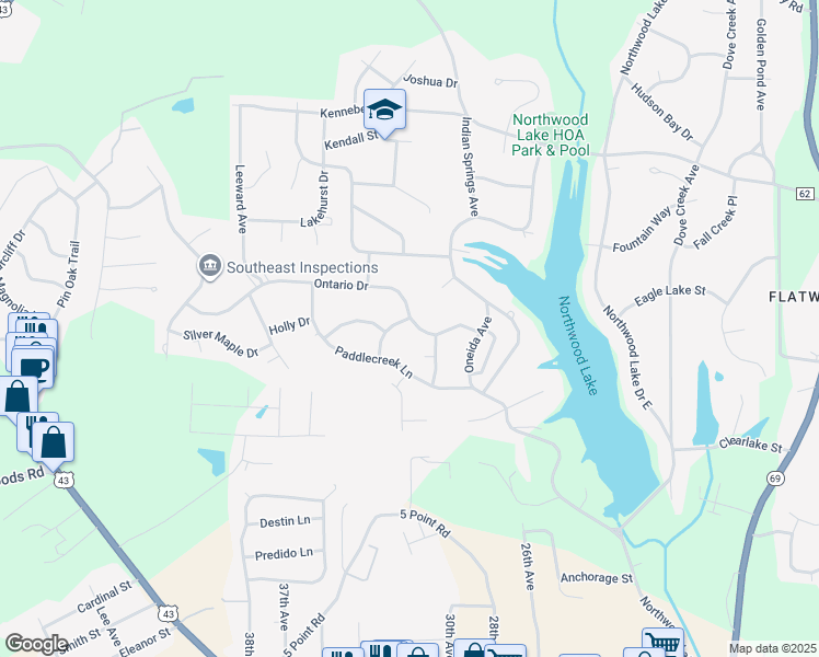 map of restaurants, bars, coffee shops, grocery stores, and more near 3219 Ontario Drive in Northport