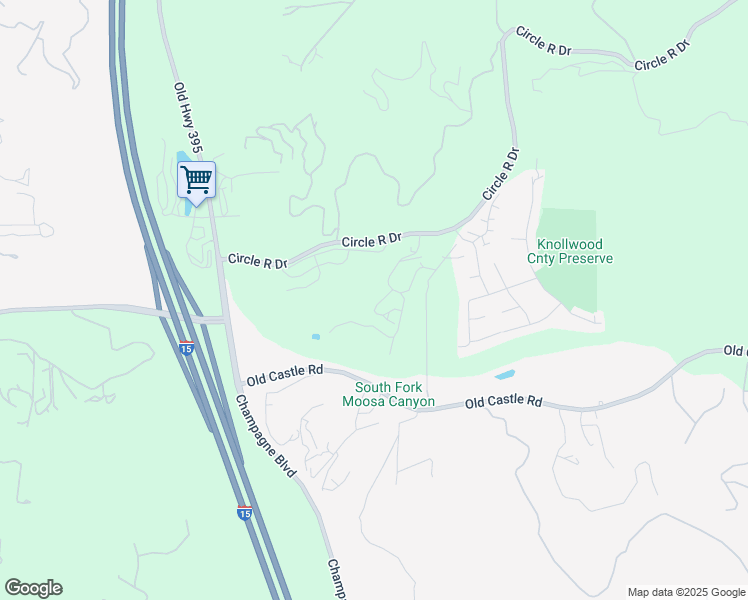 map of restaurants, bars, coffee shops, grocery stores, and more near 8949 Circle R View Lane in Escondido