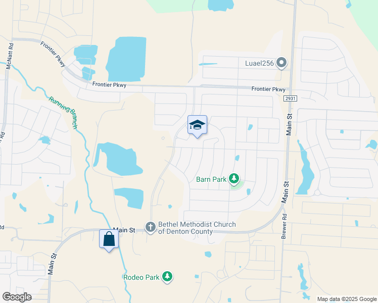 map of restaurants, bars, coffee shops, grocery stores, and more near 2829 Lake Valley Road in Aubrey