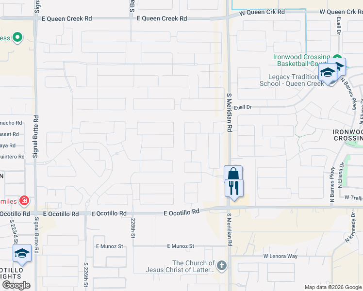 map of restaurants, bars, coffee shops, grocery stores, and more near 21431 South 230th Street in Queen Creek