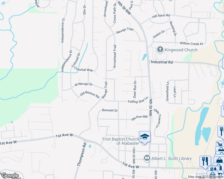 map of restaurants, bars, coffee shops, grocery stores, and more near 847 Burning-Tree Trail in Alabaster