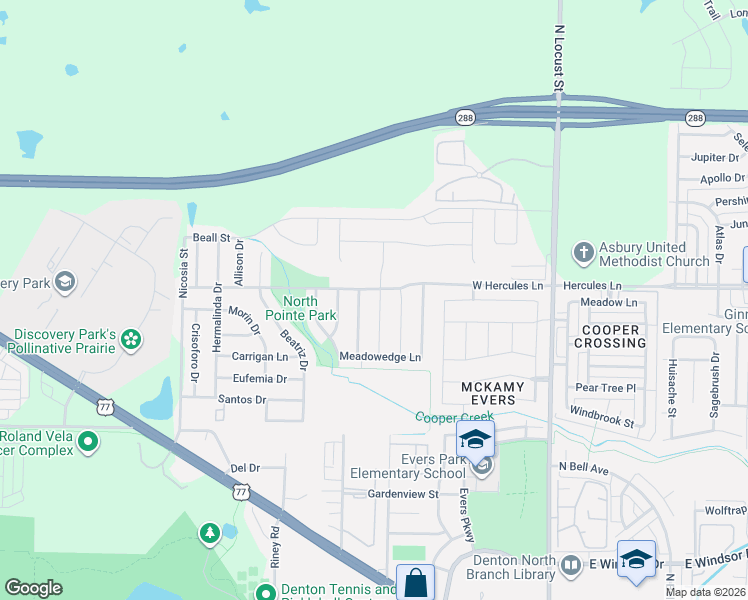map of restaurants, bars, coffee shops, grocery stores, and more near 3701 Chapel Hill Lane in Denton