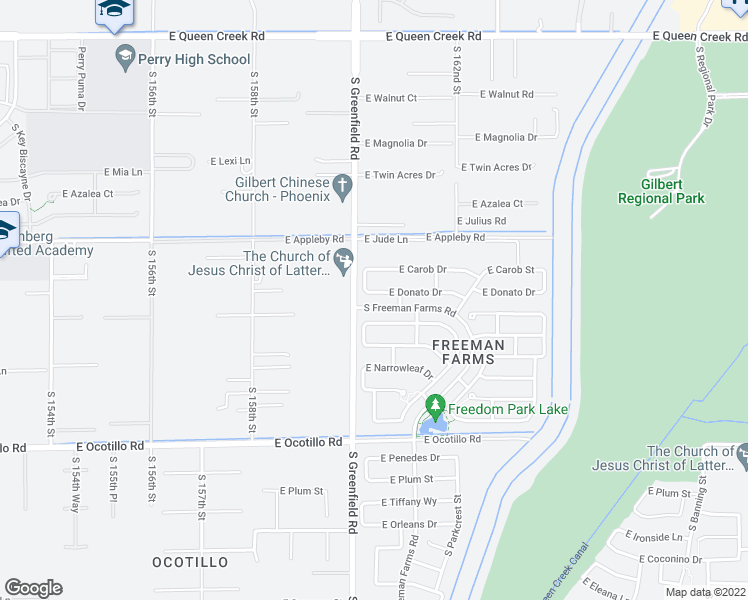 map of restaurants, bars, coffee shops, grocery stores, and more near 2445 East Donato Drive in Gilbert