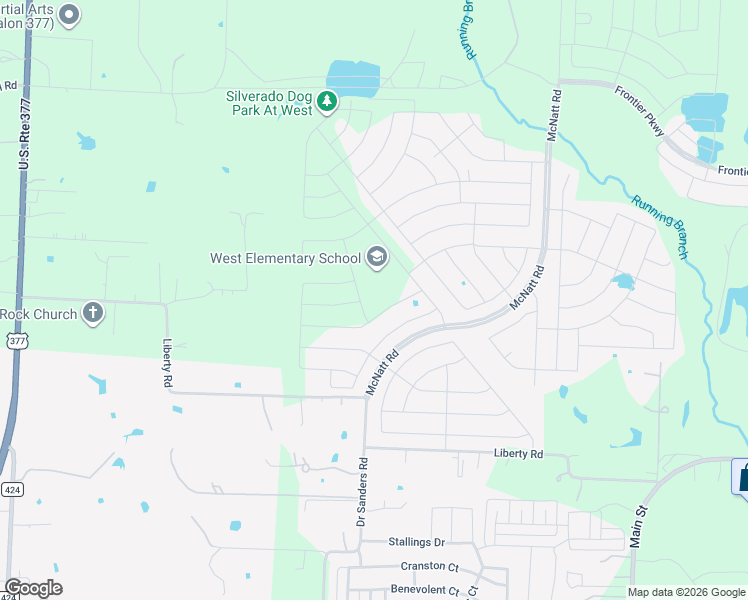 map of restaurants, bars, coffee shops, grocery stores, and more near 12375 Liberty Road in Aubrey
