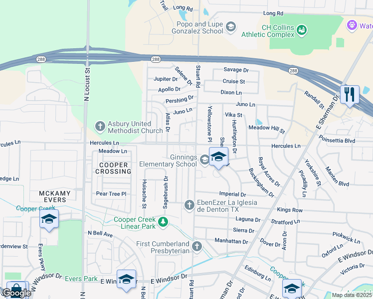 map of restaurants, bars, coffee shops, grocery stores, and more near 700 Hercules Lane in Denton