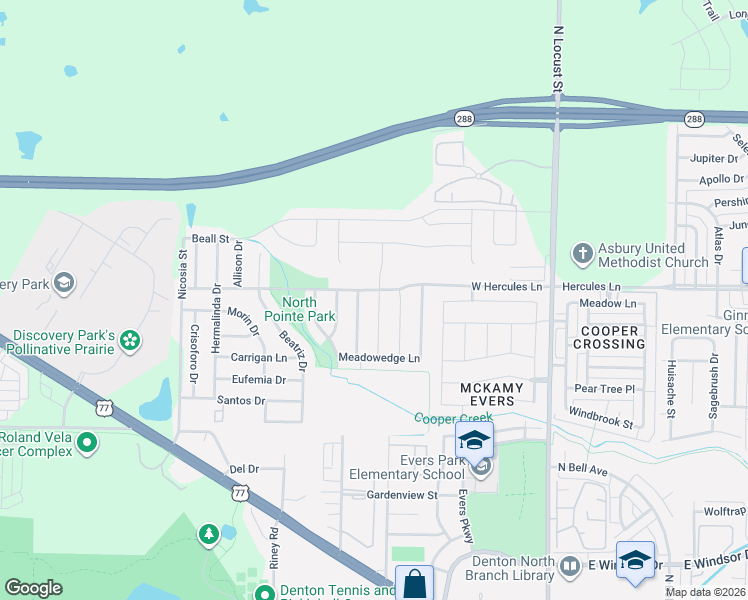 map of restaurants, bars, coffee shops, grocery stores, and more near 3701 Chapel Hill Lane in Denton