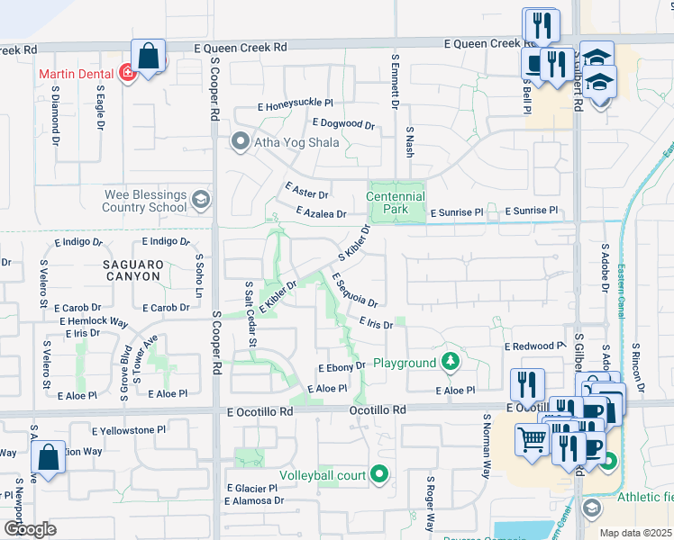 map of restaurants, bars, coffee shops, grocery stores, and more near 2360 East Locust Drive in Chandler
