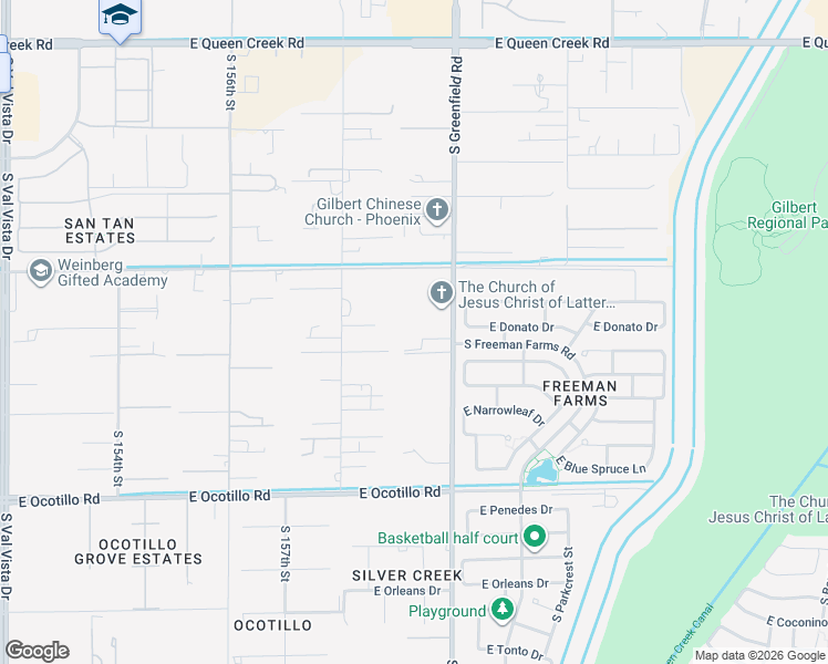 map of restaurants, bars, coffee shops, grocery stores, and more near 21414 South Greenfield Road in Gilbert