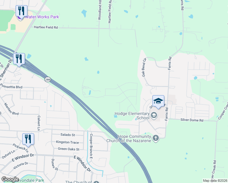 map of restaurants, bars, coffee shops, grocery stores, and more near 3474 North Loop 288 in Denton
