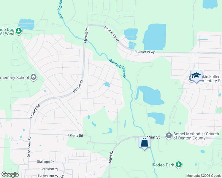 map of restaurants, bars, coffee shops, grocery stores, and more near 10205 Liberty Road in Aubrey