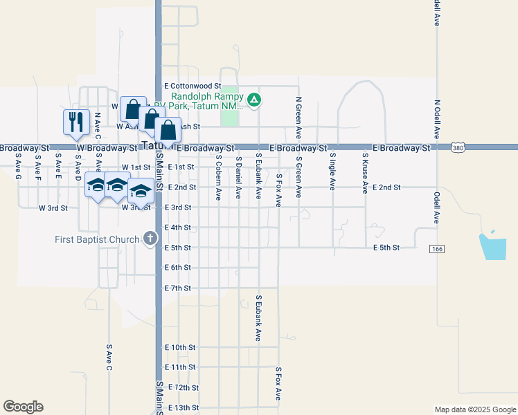 map of restaurants, bars, coffee shops, grocery stores, and more near 500 East 3rd Street in Tatum