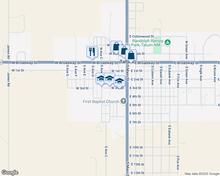 map of restaurants, bars, coffee shops, grocery stores, and more near South Avenue B in Tatum