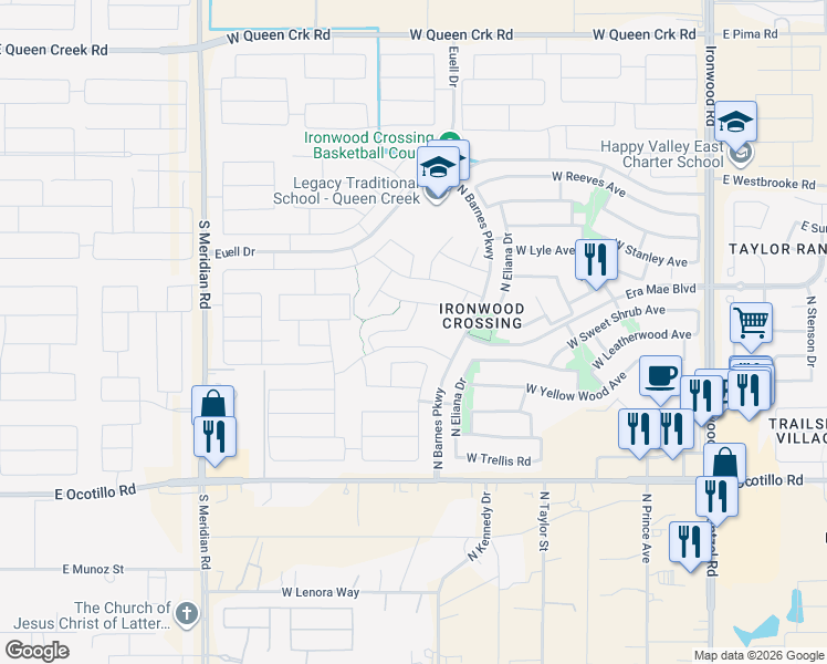 map of restaurants, bars, coffee shops, grocery stores, and more near 1005 Empress Tree Avenue in San Tan Valley