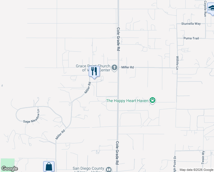 map of restaurants, bars, coffee shops, grocery stores, and more near 29704 Cole Grade Rd in Valley Center