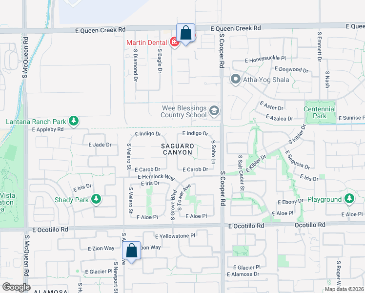 map of restaurants, bars, coffee shops, grocery stores, and more near 1783 East Jade Place in Chandler