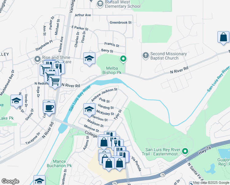 map of restaurants, bars, coffee shops, grocery stores, and more near 144 Polk Street in Oceanside