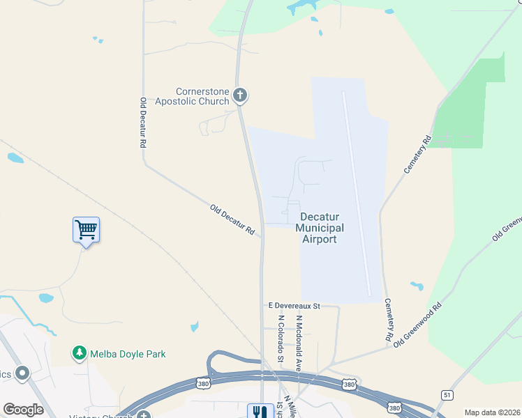 map of restaurants, bars, coffee shops, grocery stores, and more near 2687 North Trinity Street in Decatur