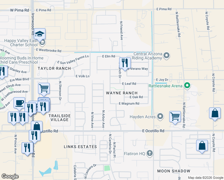map of restaurants, bars, coffee shops, grocery stores, and more near 41277 North Cambria Drive in San Tan Valley