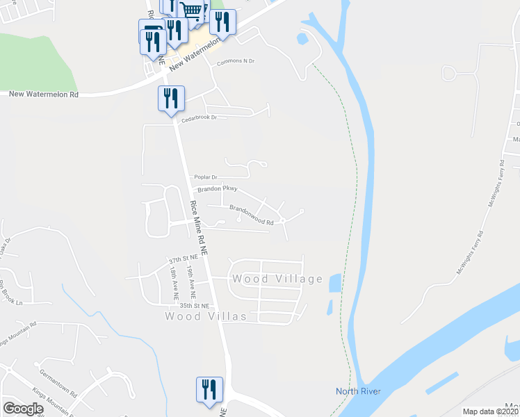 map of restaurants, bars, coffee shops, grocery stores, and more near 22nd Court Northeast in Tuscaloosa