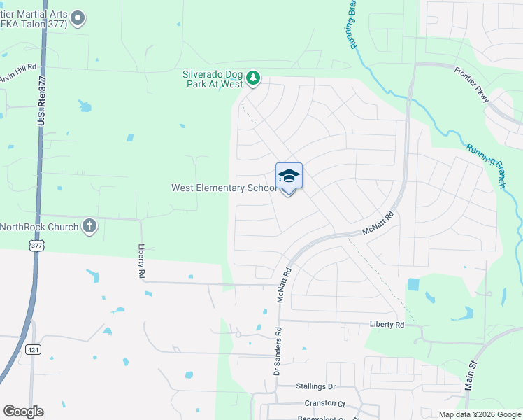 map of restaurants, bars, coffee shops, grocery stores, and more near 12375 Liberty Road in Aubrey