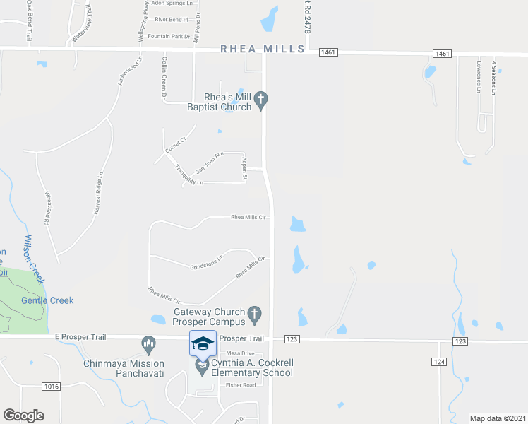 map of restaurants, bars, coffee shops, grocery stores, and more near 46A Rhea Mills Circle in Prosper