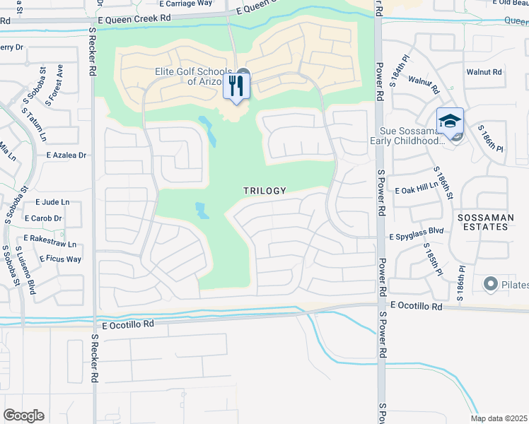 map of restaurants, bars, coffee shops, grocery stores, and more near 4470 East Donato Drive in Gilbert