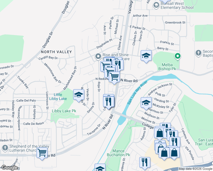 map of restaurants, bars, coffee shops, grocery stores, and more near 4948 Luna Drive in Oceanside