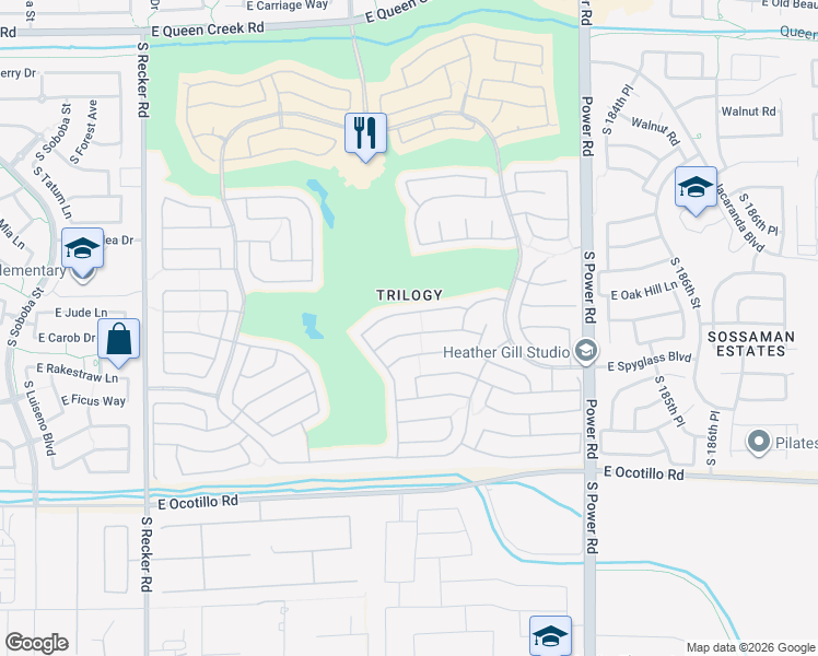 map of restaurants, bars, coffee shops, grocery stores, and more near 4470 East Donato Drive in Gilbert