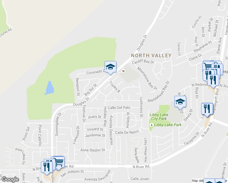 map of restaurants, bars, coffee shops, grocery stores, and more near 308 Montego Bay Court in Oceanside