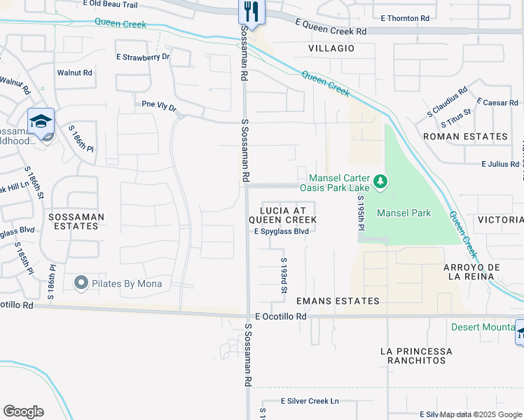 map of restaurants, bars, coffee shops, grocery stores, and more near 21472 South 193rd Street in Queen Creek