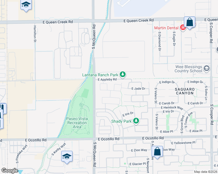 map of restaurants, bars, coffee shops, grocery stores, and more near 3541 South Jesse Street in Chandler