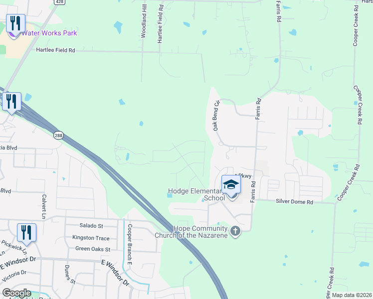 map of restaurants, bars, coffee shops, grocery stores, and more near 3609 Antler Circle in Denton