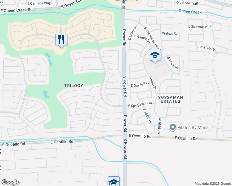 map of restaurants, bars, coffee shops, grocery stores, and more near 4742 East Jude Court in Gilbert
