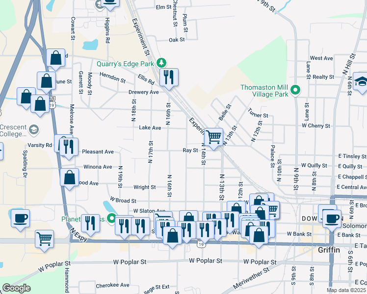 map of restaurants, bars, coffee shops, grocery stores, and more near 428 North 16th Street in Griffin