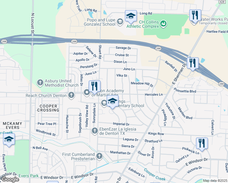 map of restaurants, bars, coffee shops, grocery stores, and more near 3816 Yellowstone Place in Denton