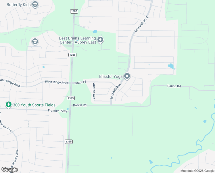 map of restaurants, bars, coffee shops, grocery stores, and more near 6317 Tudor Place in Krugerville