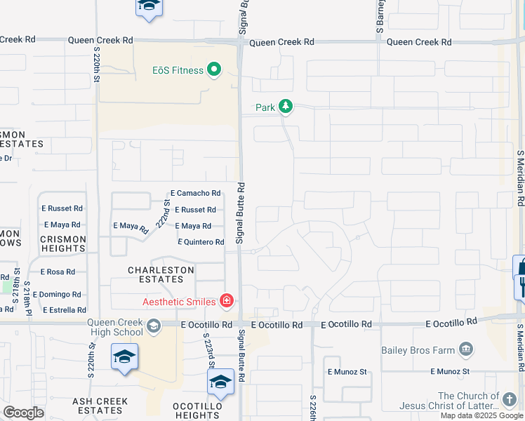 map of restaurants, bars, coffee shops, grocery stores, and more near 22454 East Russet Road in Queen Creek