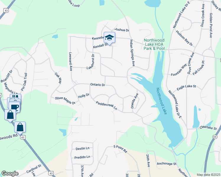 map of restaurants, bars, coffee shops, grocery stores, and more near 3313 Ontario Drive in Northport
